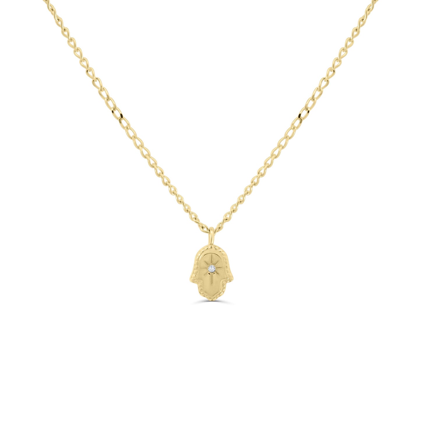 Solid Gold Hamsa Hand Diamond Necklace