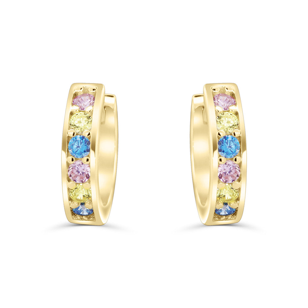 Solid Gold Pave Color CZ Hoops 7.5mm