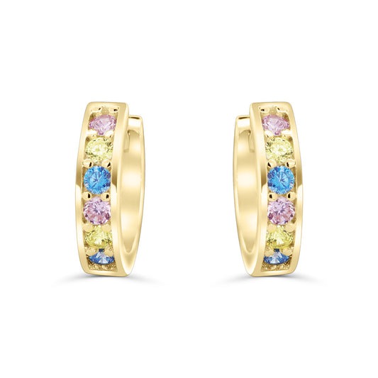 Solid Gold Pave Color CZ Hoops 7.5mm