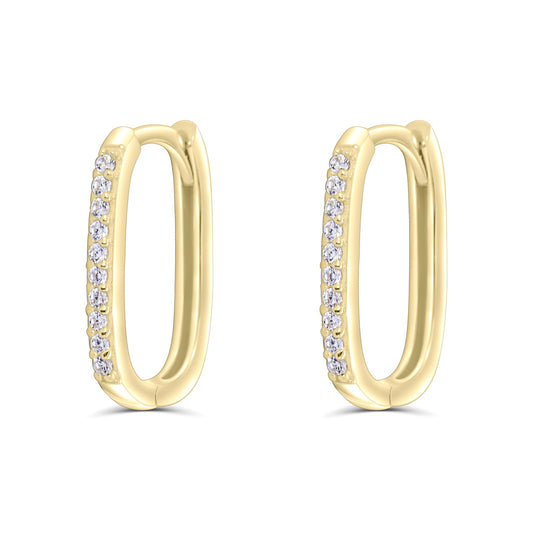 Solid Gold Pave CZ Oval Hoops