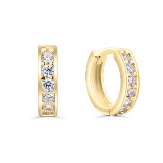 Solid Gold Pave White CZ Hoops 7.5mm