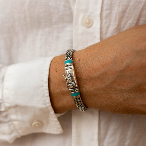 Mens silver hot sale turquoise bracelet